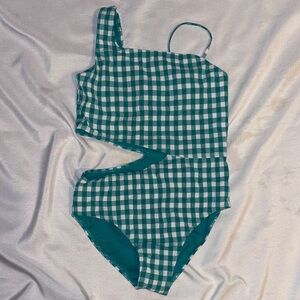 Wonder Nation Teal Checkered Kids One Piece